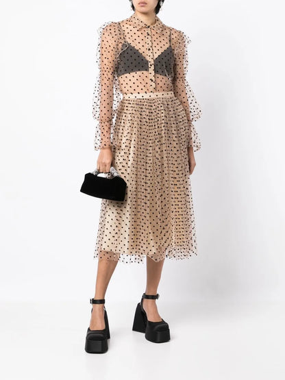 Sheer Polka-Dot Tulle Shirt