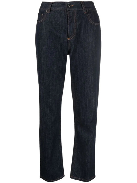 Chevron-Detail Tapered Jeans