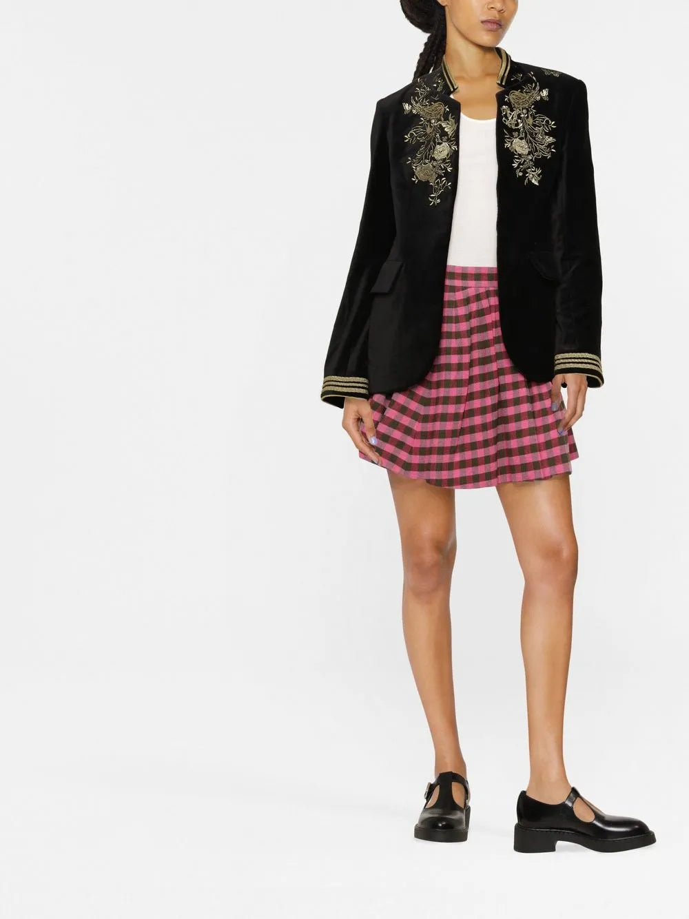 High-Waisted Check-Pattern Skirt