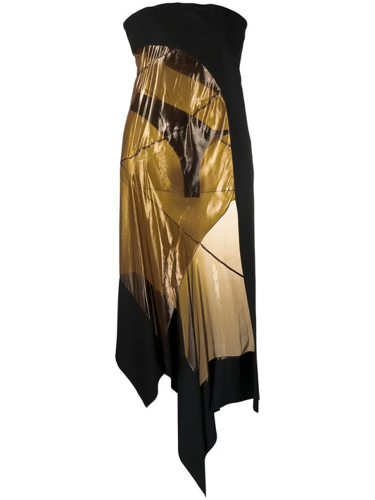 Asymmetric Sheer-Panel Dress