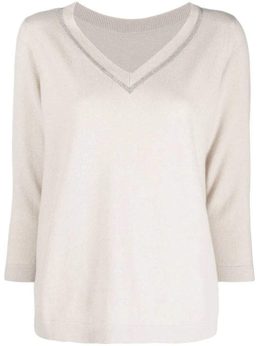 V-Neck Metallic Trim Jumper