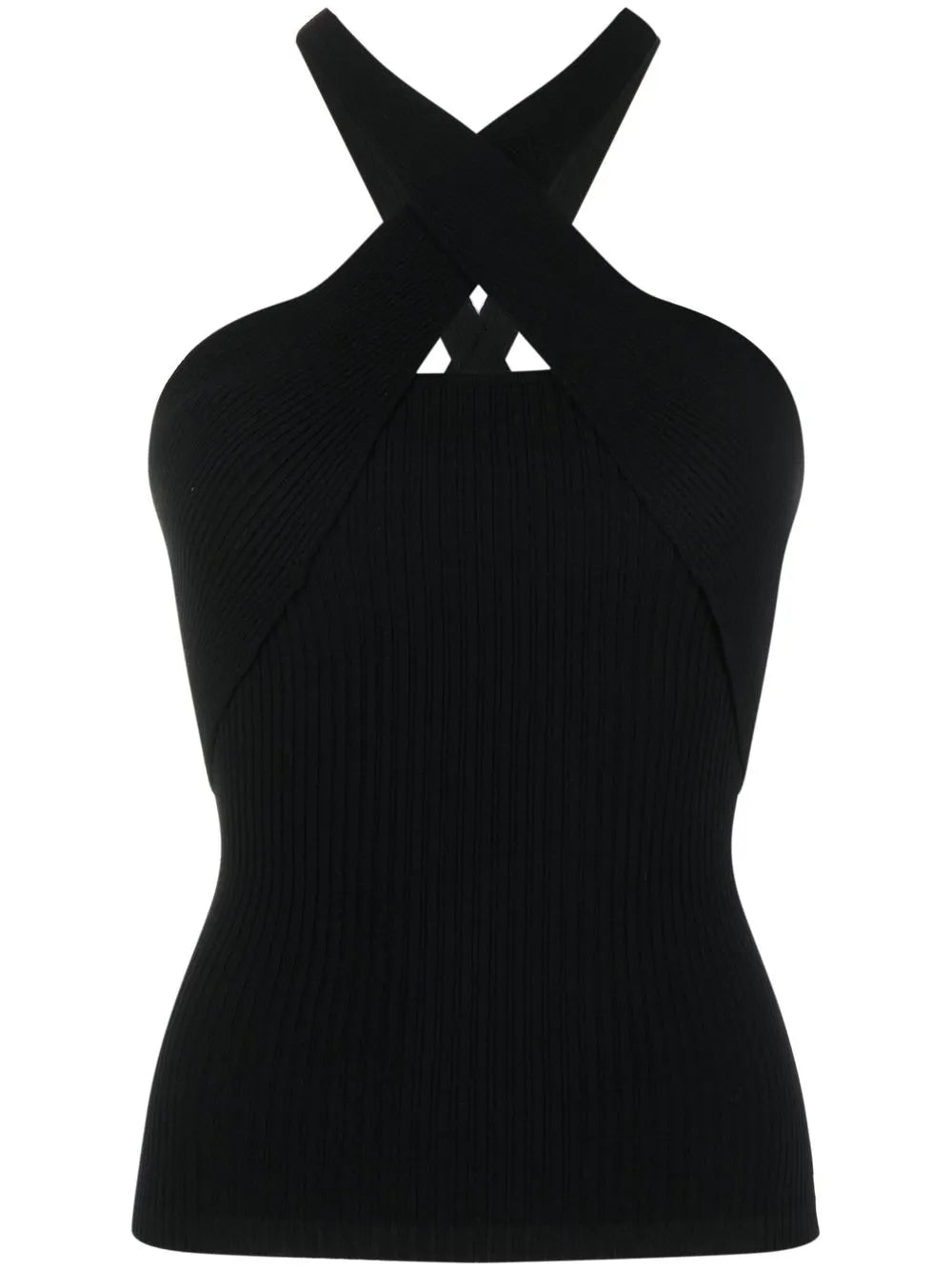 Ribbed-Knit Crossover-Strap Top