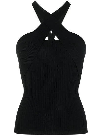 Ribbed-Knit Crossover-Strap Top
