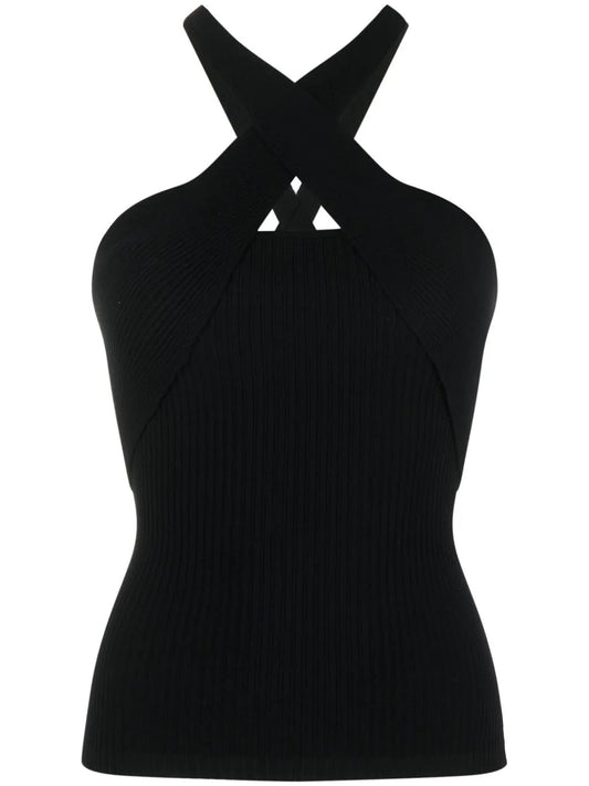 Ribbed-Knit Crossover-Strap Top