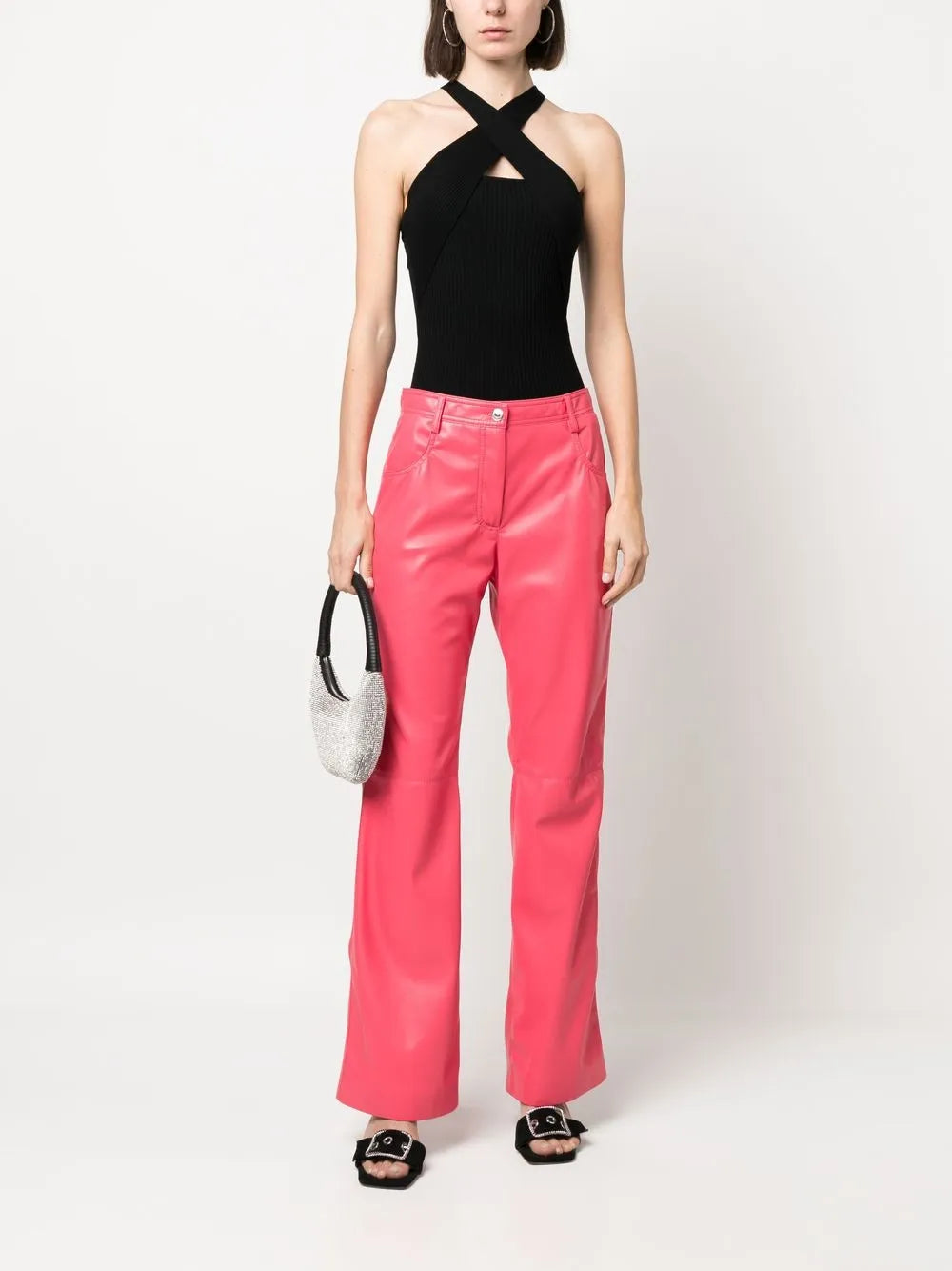 Ribbed-Knit Crossover-Strap Top