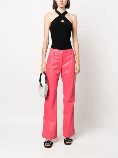Ribbed-Knit Crossover-Strap Top