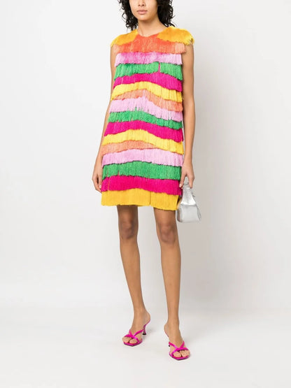 Fringed Tiered Mini Dress