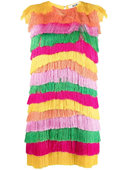 Fringed Tiered Mini Dress