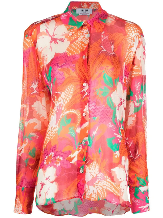 Floral-Print Crepe Shirt