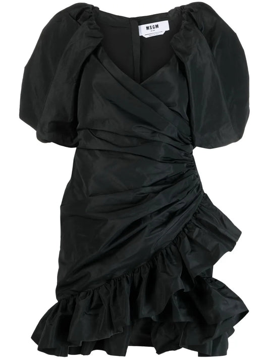 Puff-Sleeved Wrap Dress