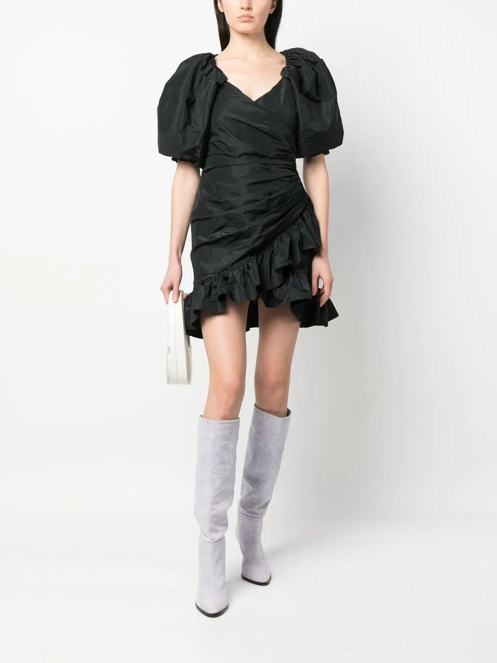 Puff-Sleeved Wrap Dress