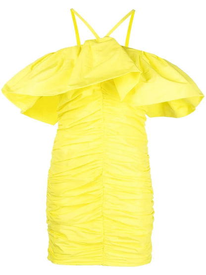 Ruched Ruffle-Trim Mini Dress