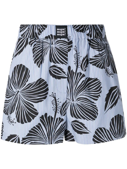 Striped Floral-Print Shorts