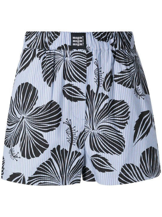 Striped Floral-Print Shorts