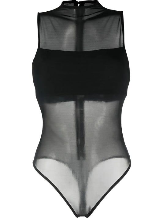 Nichol High-Neck Sleeveless Mesh Bodysuit