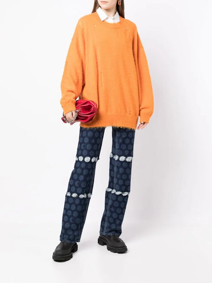 Distressed Crew-Neck Jumper