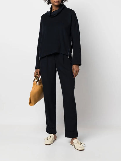 Pleat-Straight Leg Trousers