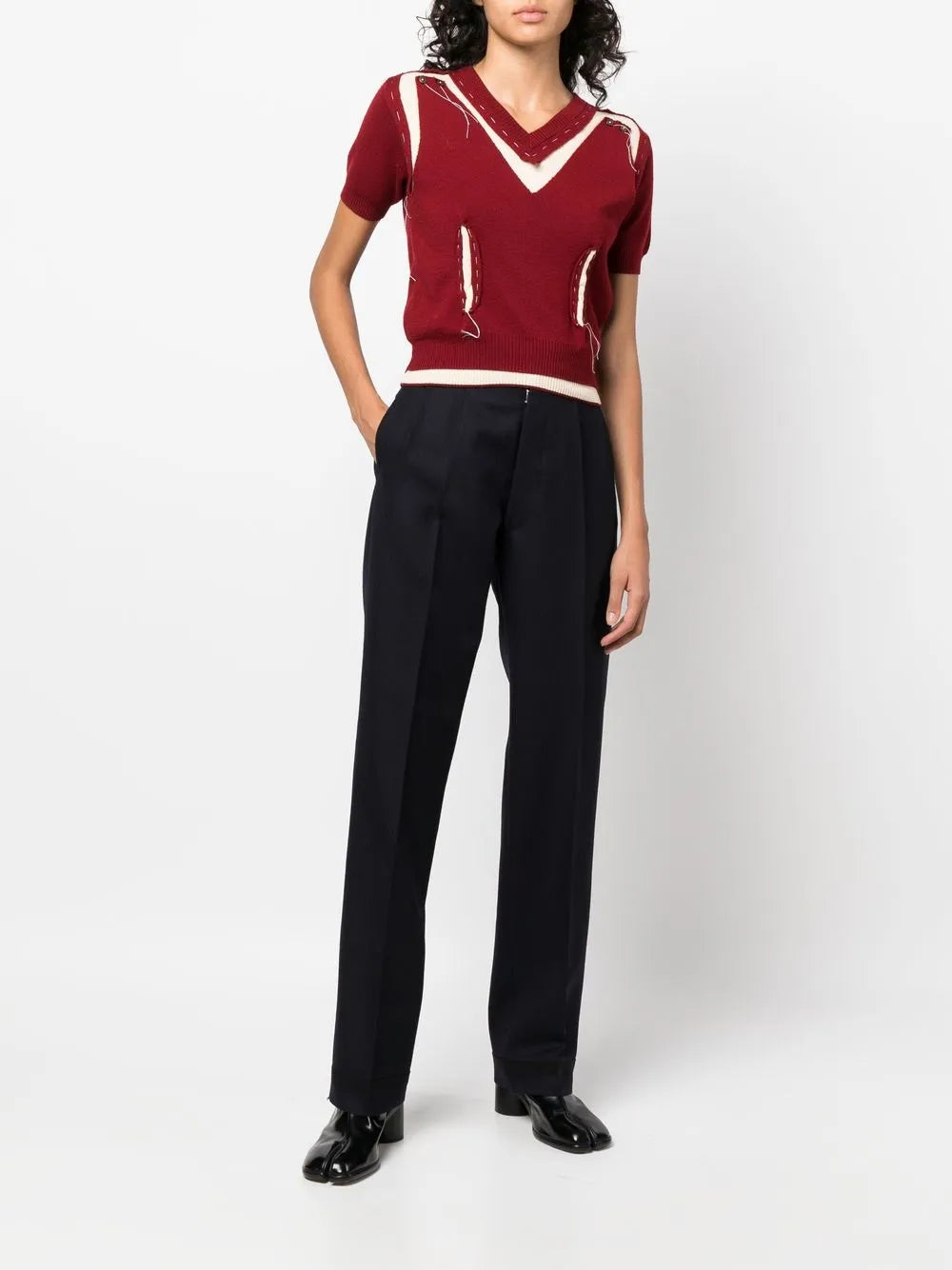 Herringbone-Pattern Wool Trousers