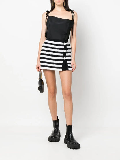 Striped Knitted Button-Up Skirt