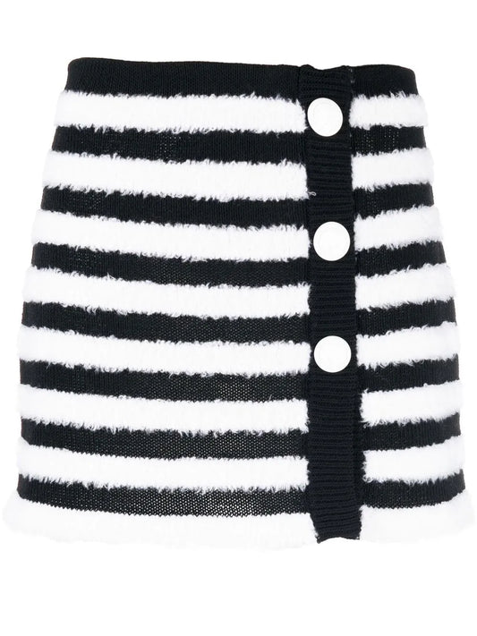 Striped Knitted Button-Up Skirt