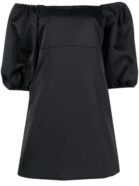 Puff-Sleeve Bardot Mini Dress