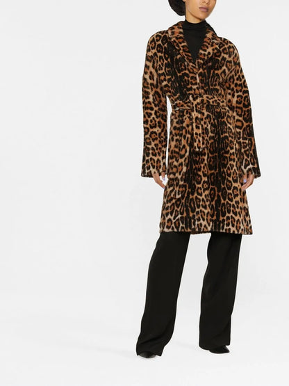 Leopard Print Belted Coat