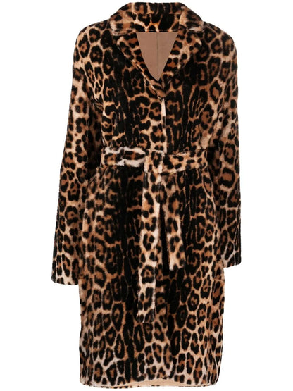 Leopard Print Belted Coat