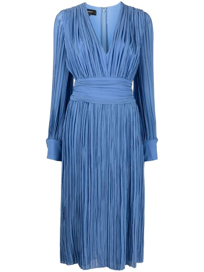 Plissé-Detail Midi Dress