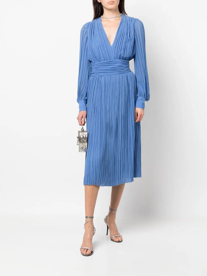 Plissé-Detail Midi Dress