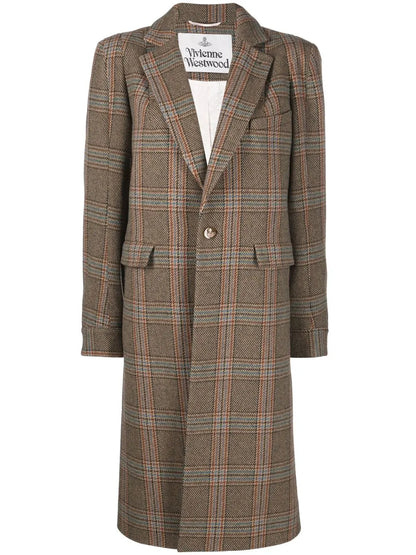 Check-Print Knee-Length Coat