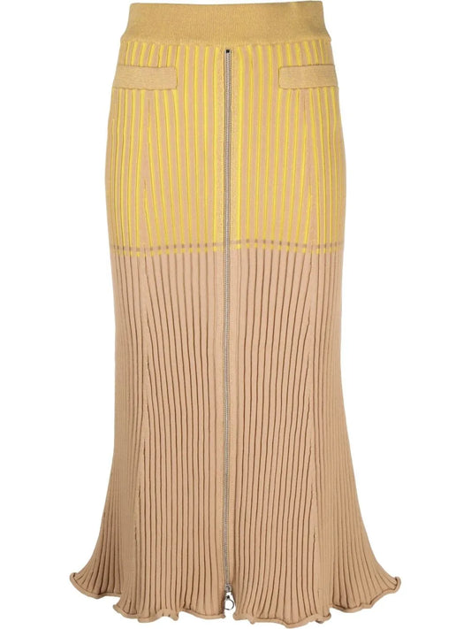 Panelled Rib-Detail Midi Skirt