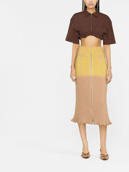 Panelled Rib-Detail Midi Skirt