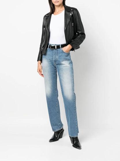 Distressed Straight-Leg Jeans