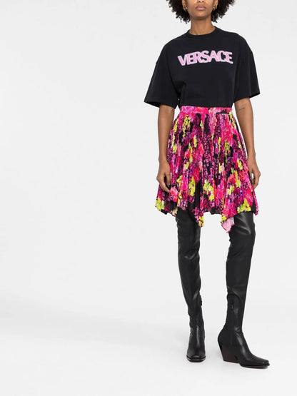 Logo-Print Pleated Asymmetric Skirt
