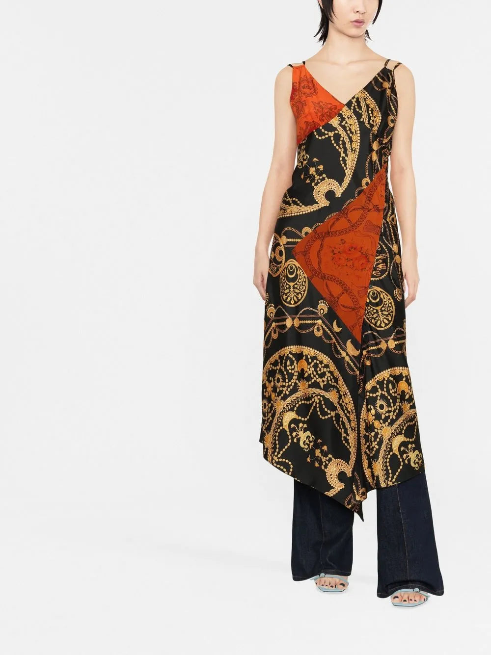 Graphic-Print Silk Slip Dress