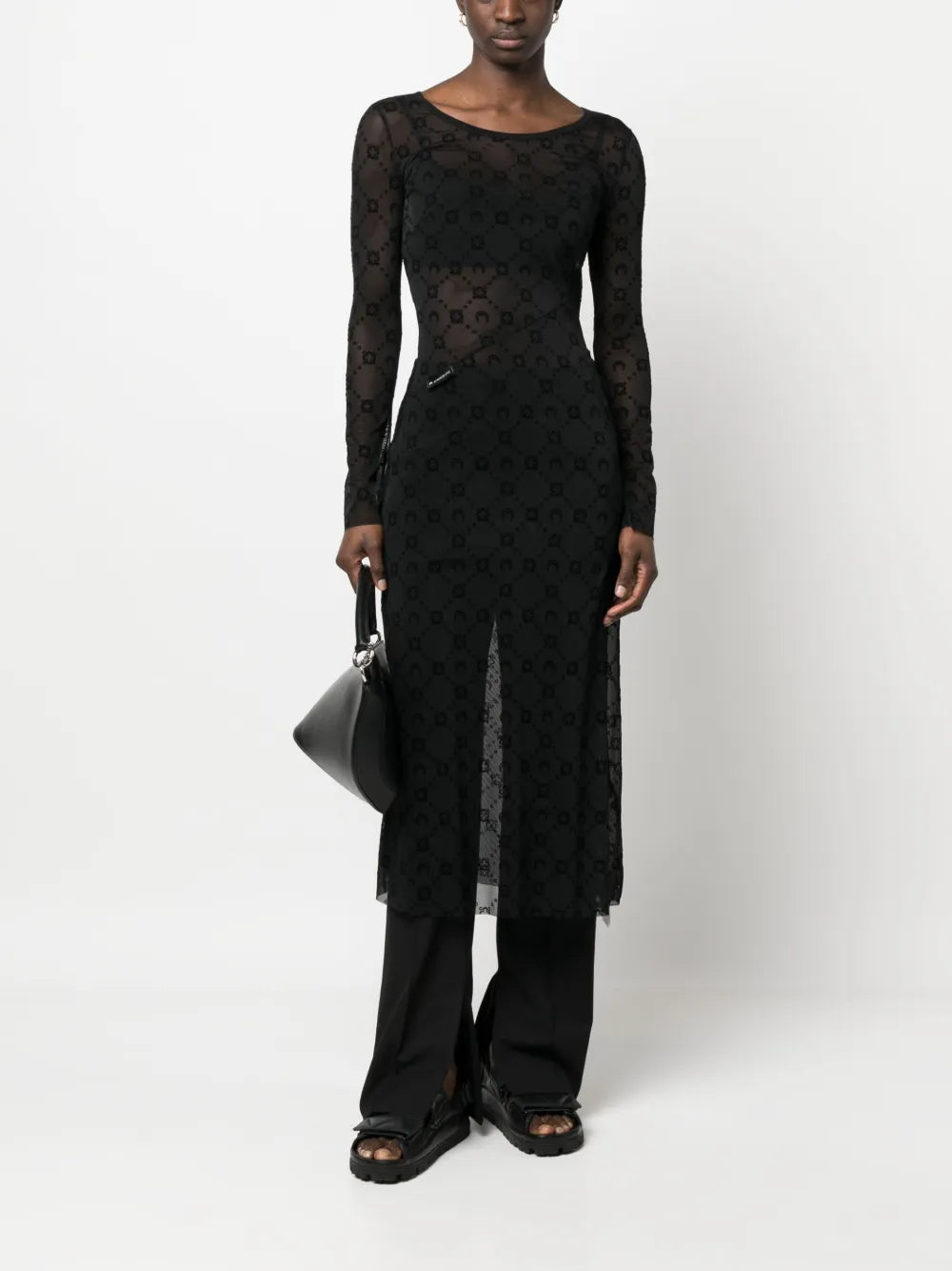 Moonogram Flocked Mesh Midi Dress
