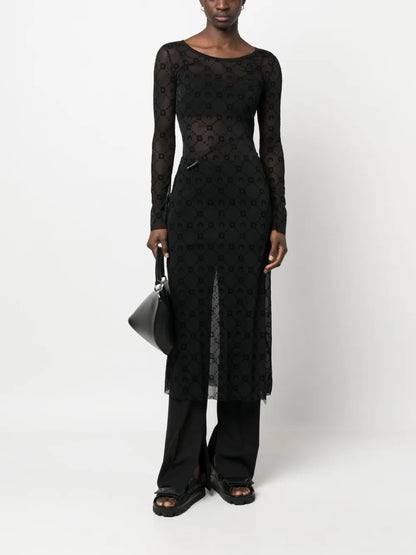 Moonogram Flocked Mesh Midi Dress