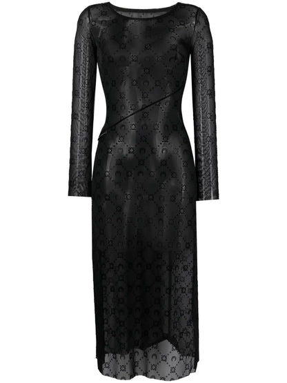 Moonogram Flocked Mesh Midi Dress