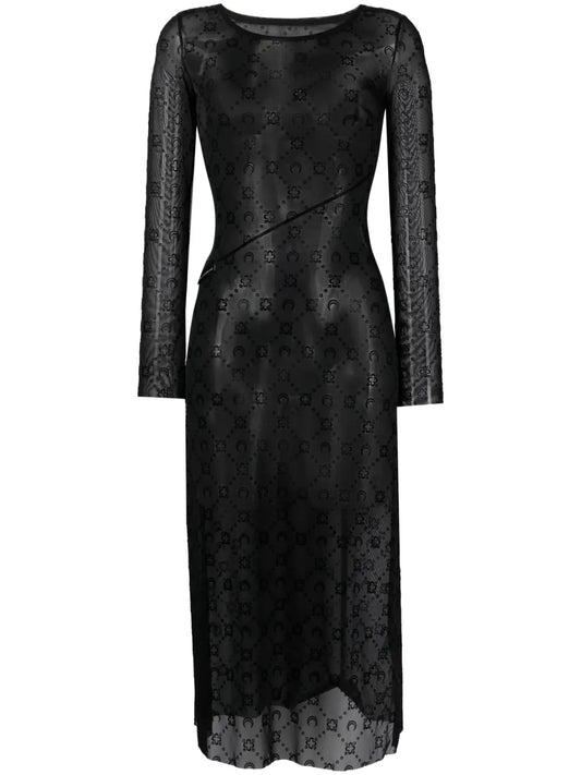 Moonogram Flocked Mesh Midi Dress