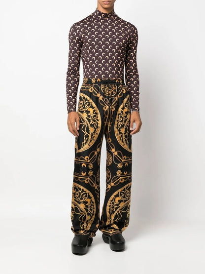 Ornament Jewellery-Print Silk Trousers