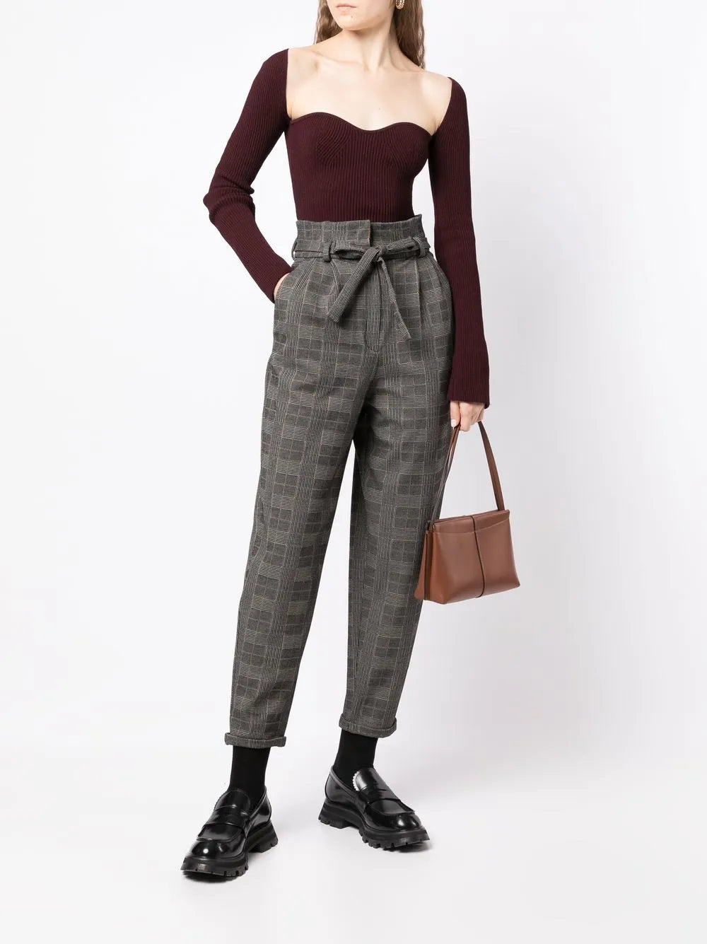 Check-Print High-Waisted Trousers