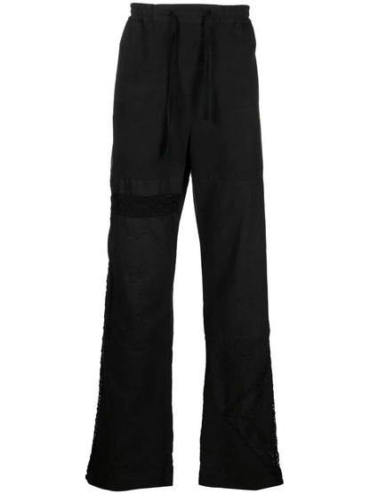 Lace-Panel Cotton Trousers