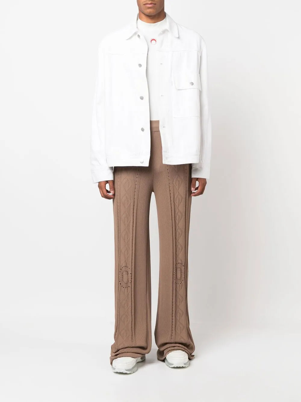 Neutral Pointelle Knit Trousers