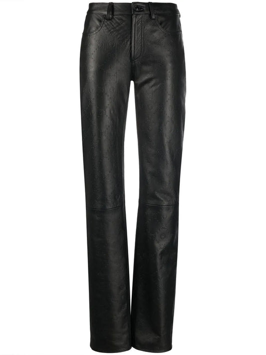 All-Over Embossed-Logo Leather Trousers
