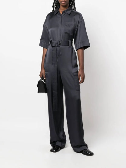 Short-Sleeve Straight-Leg Jumpsuit