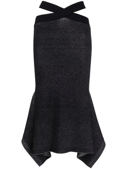 Ribbed-Knit Asymmetric Skirt