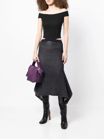 Ribbed-Knit Asymmetric Skirt