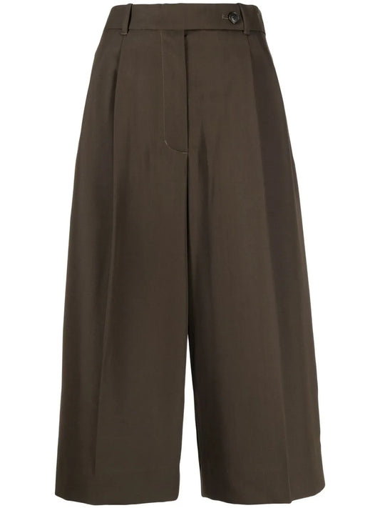 Belted Pleated Cropped Trousers