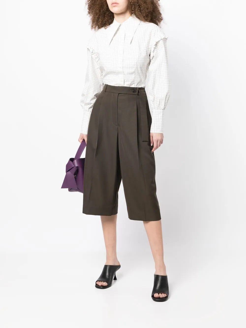 Belted Pleated Cropped Trousers