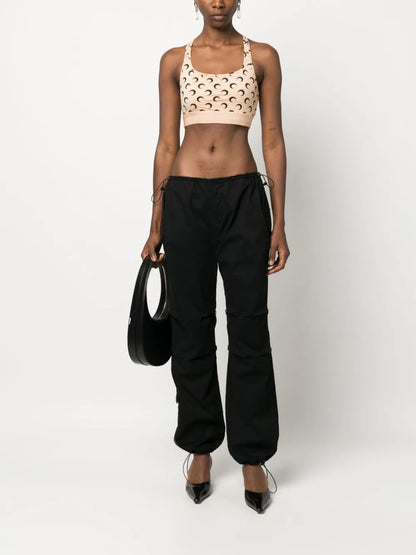Crescent Moon-Print Crop Top
